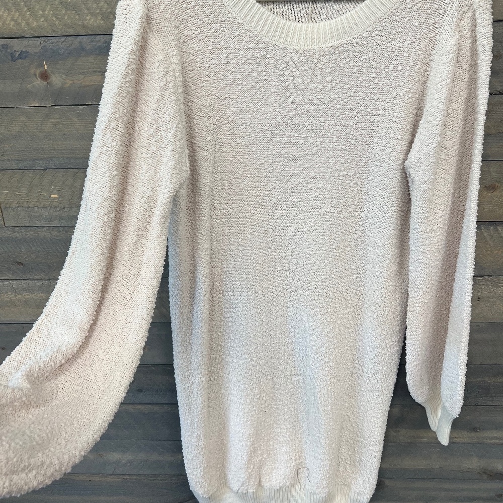 Round Neck Long Sleeve Sweater Dress with Ribbed Hem